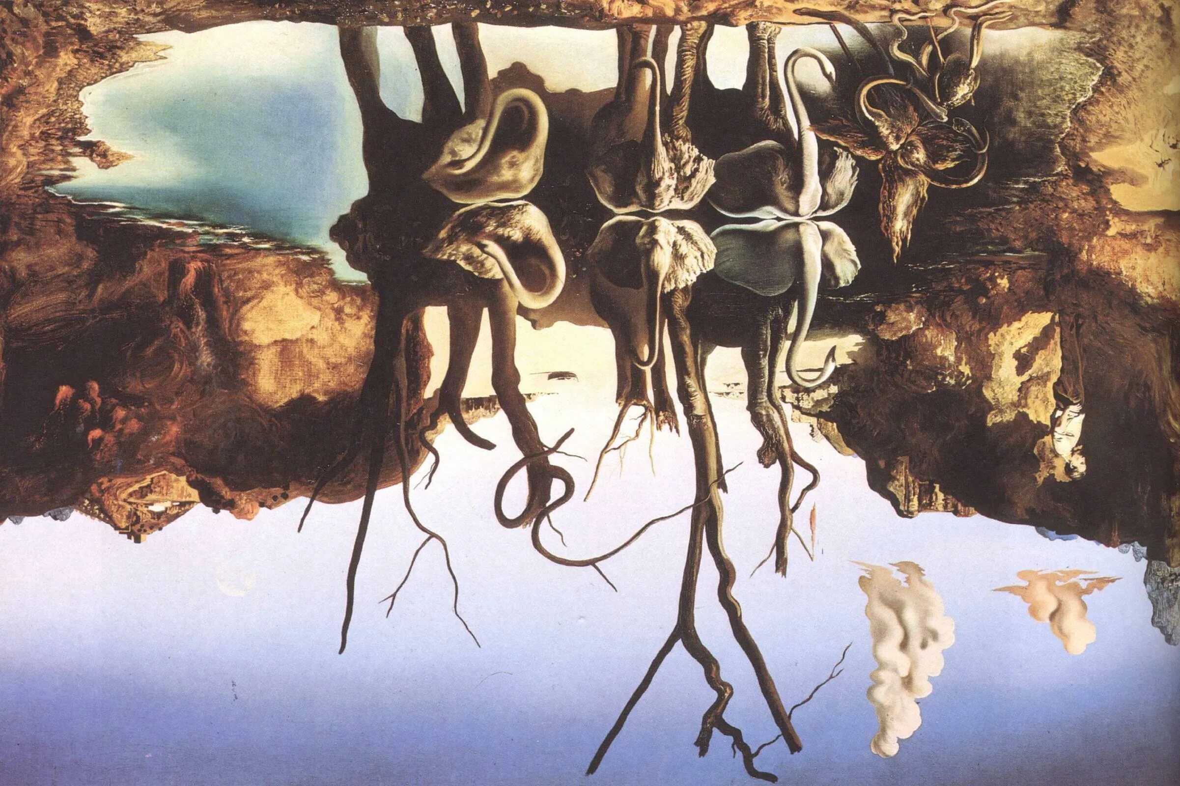 Сальвадор дали «лебеди, отражающиеся в слонах» (1937). Salvador Dali Swans reflecting Elephants. Swans reflecting Elephants Salvador Dali картина. Сальвадор дали лебеди, отражающиеся в слонах.