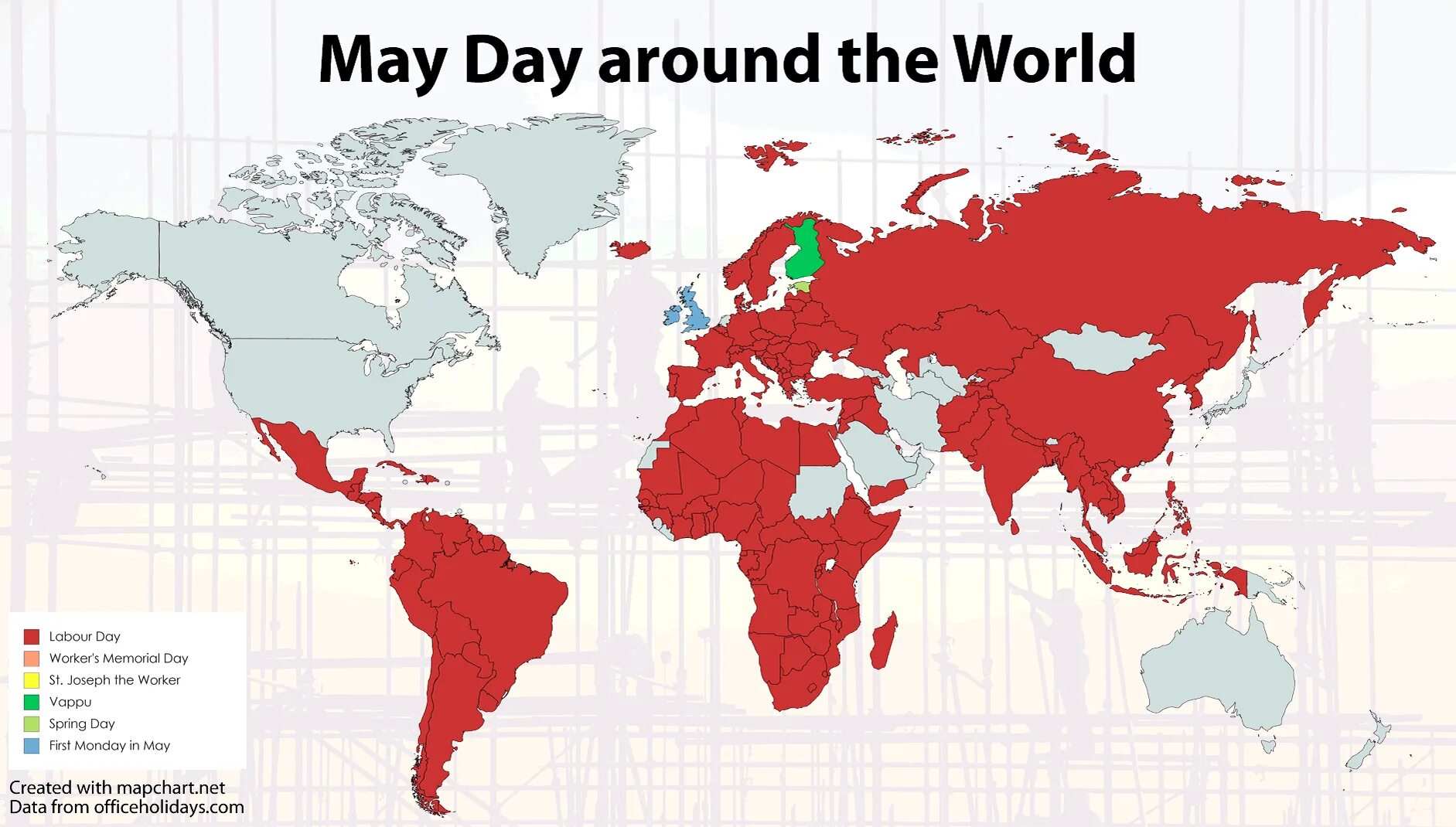 1 May International Day. International Labour Day 1 May. Labor Day on May 1. Workers around the World.
