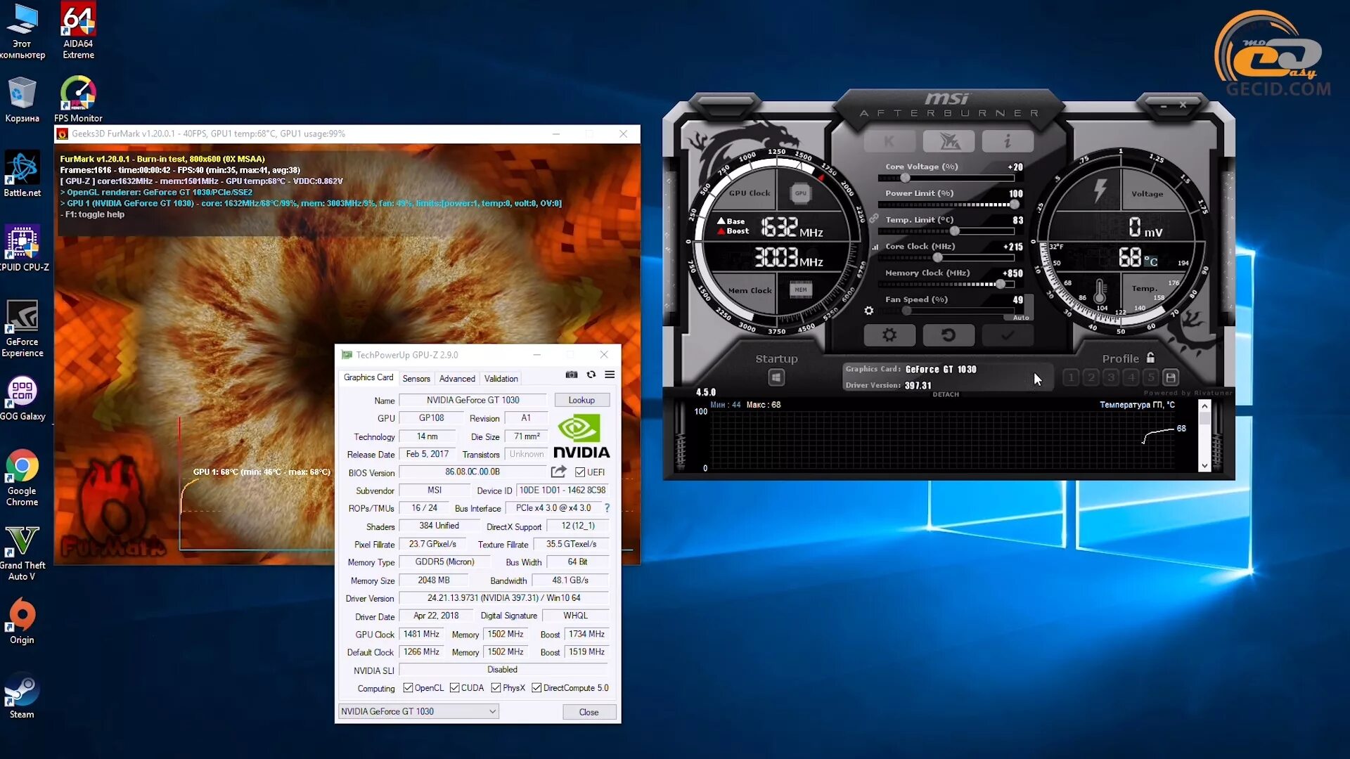 Сравнение gt 1030. Gt 1030 FURMARK. Aida 64 GPU gt 1030. Фурмарк Ryzen 3 2200g. Gt 1030 FURMARK Results.