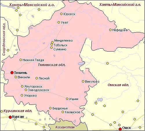 Где находится ишим в россии. Карта Тюмени и Тюменской области. Границы Тюменской области на карте. Тюменская область границы. Тюменская область на карте России с городами.