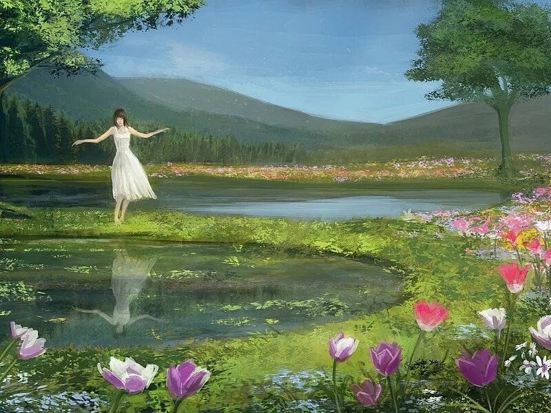 Волшебное озеро слушать. Сказочное озеро. Картина девушка у озера. Девушка в озере фэнтези. Фэнтези девушки природа.