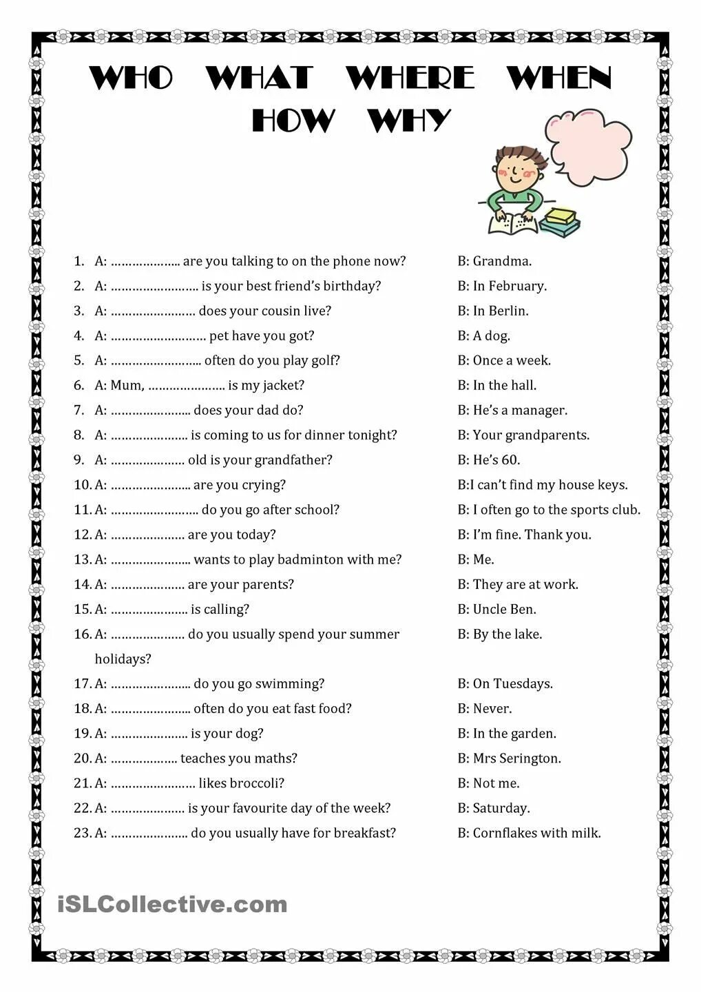 Where do your parents. Задания на WH questions. WH-questions в английском языке упражнения. What where when who why английский Worksheet. WH questions упражнения 4 класс.