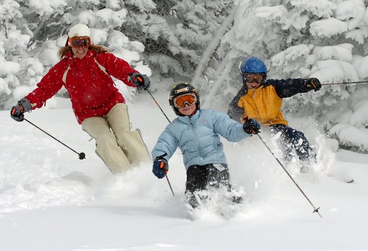 Катание на лыжах. Лыжи зимой. Семья катается на лыжах. Люди катаются на лыжах. Семья лыжников