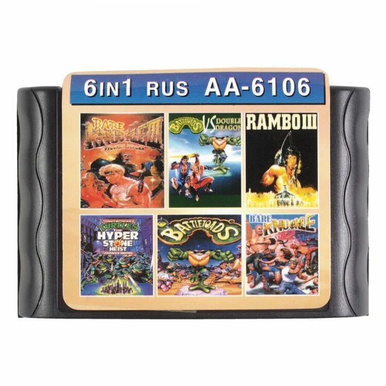 Sega 6 в 1 (AA-6106) bare Knuckle 3 /Rambo 3 /Battle toads 1,2+... Картриджи для сеги 16 бит мегадрайв 2. Sega русская версия 6в1. Sega Mega Drive 2 картриджи.