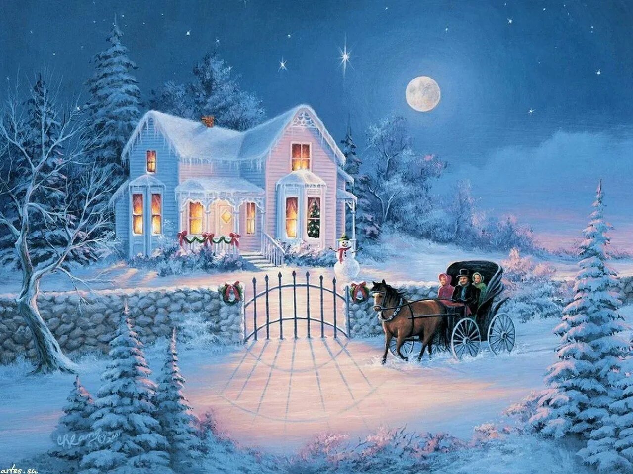 Зимняя открытка картинки. Dennis lewan Рождество картины. Картины художника Terry Redlin Рождество.