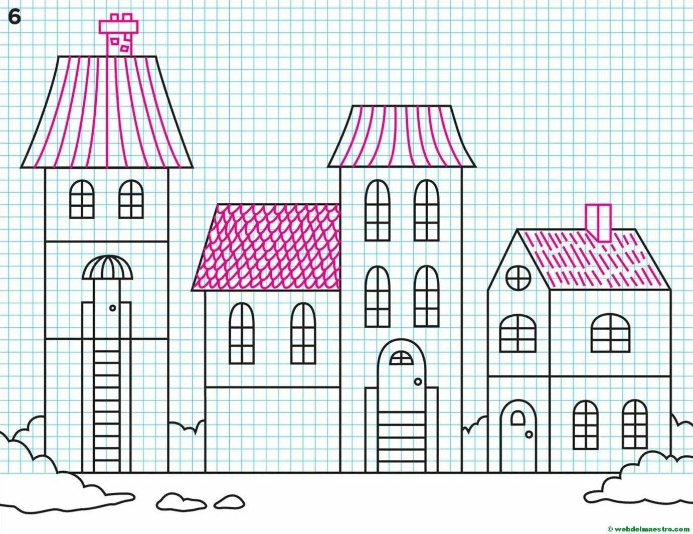 2 класс зданий. Рисование по клеточкам дом. рисование по клеточкам домик. рисование зданий для дошкольников. поэтапное рисование города для детей.
