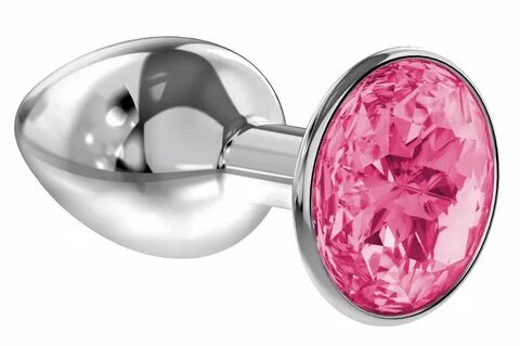 Малая серебристая анальная пробка Diamond Pink Sparkle Small с розовым крис...