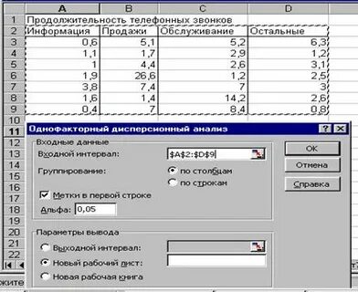 Однофакторный анализ в excel