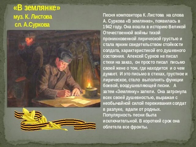 В землянке Листова Суркова. Сурков в землянке. В землянке текст.