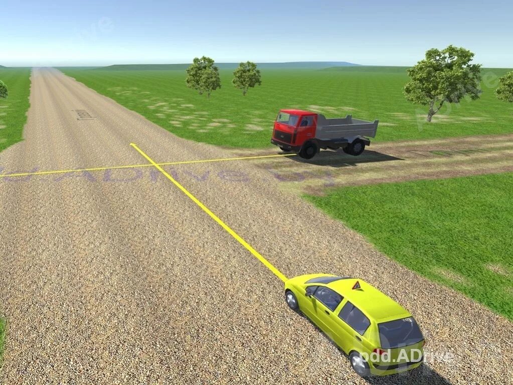 выезжая с грунтовой дороги на перекресток.