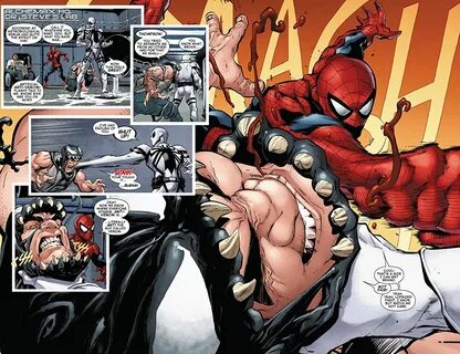 Anti-Venom and Spider-Man beat down, then rip of the remaining symbiote fro...