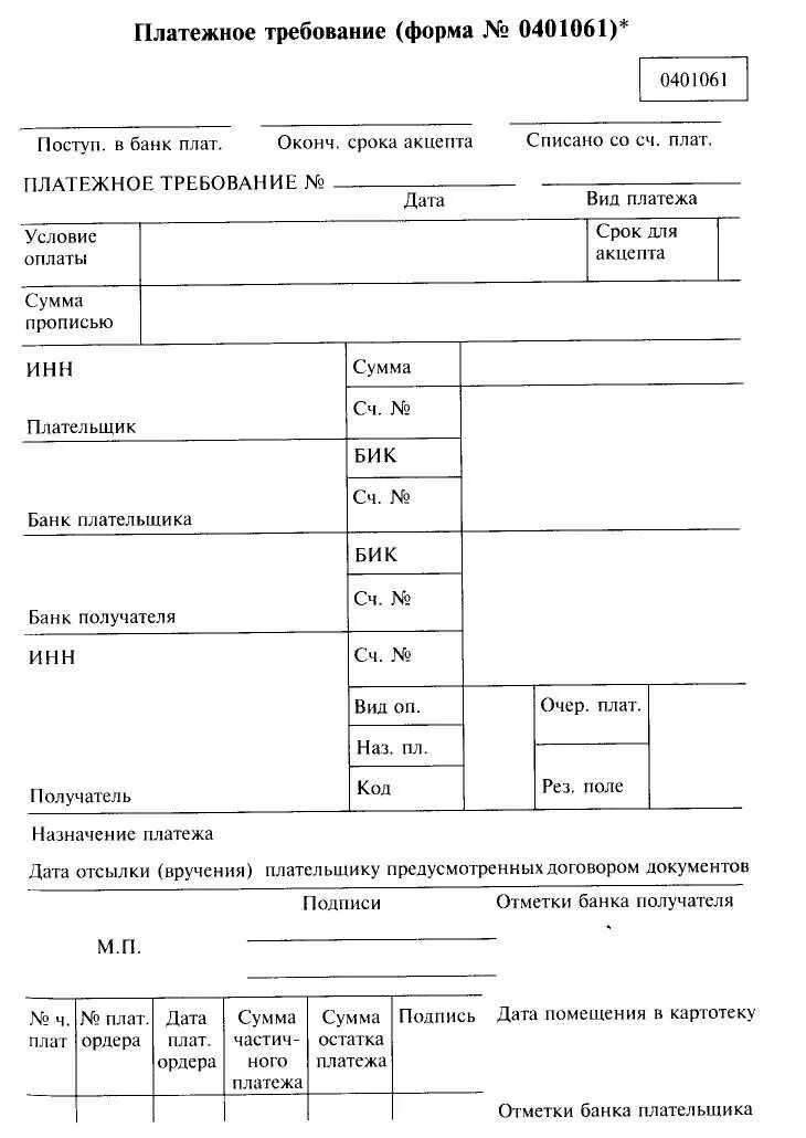 Платежное требование образец Бланка. Платежное требование форма 0401061. Платежное требование образец заполненный. Платежное требование образец ИП.