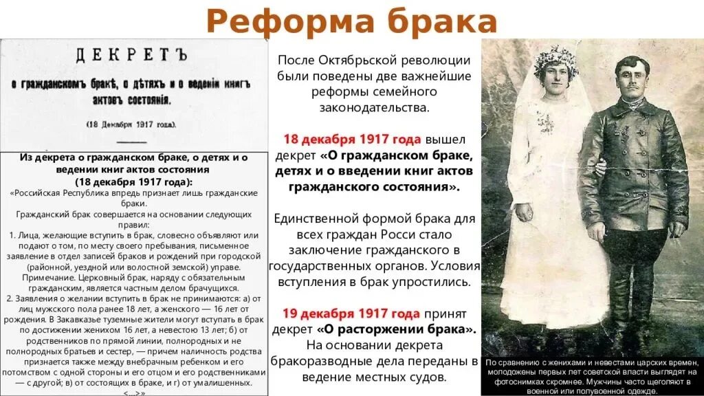 Декрет о гражданском браке и детях. Декрет о гражданском браке 1917. Декрет о браке и семье. Первые декреты о браке и семье. Декрет о гражданском браке о детях и о ведении книг актов состояния.