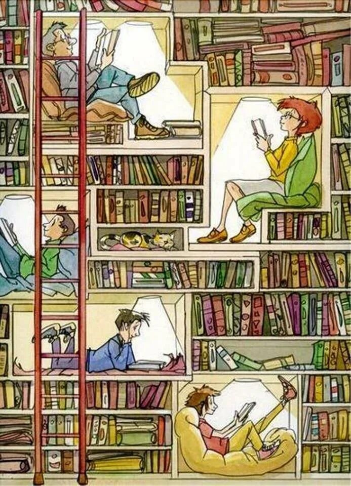 Несколько книг одновременно. Иллюстрации к книгам. читатели в библиотеке. книжки в библиотеке. библиотека иллюстрация.
