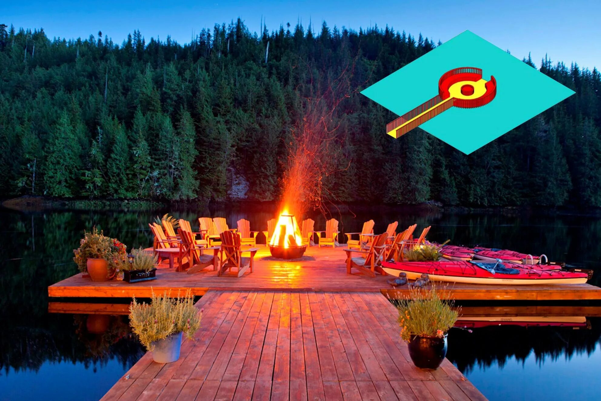 Бассейн с костром. Nimmo bay wilderness, британская колумбия. костровая зона глэмпинг. место отдыха в лесу. красивые места в лесу с костром.