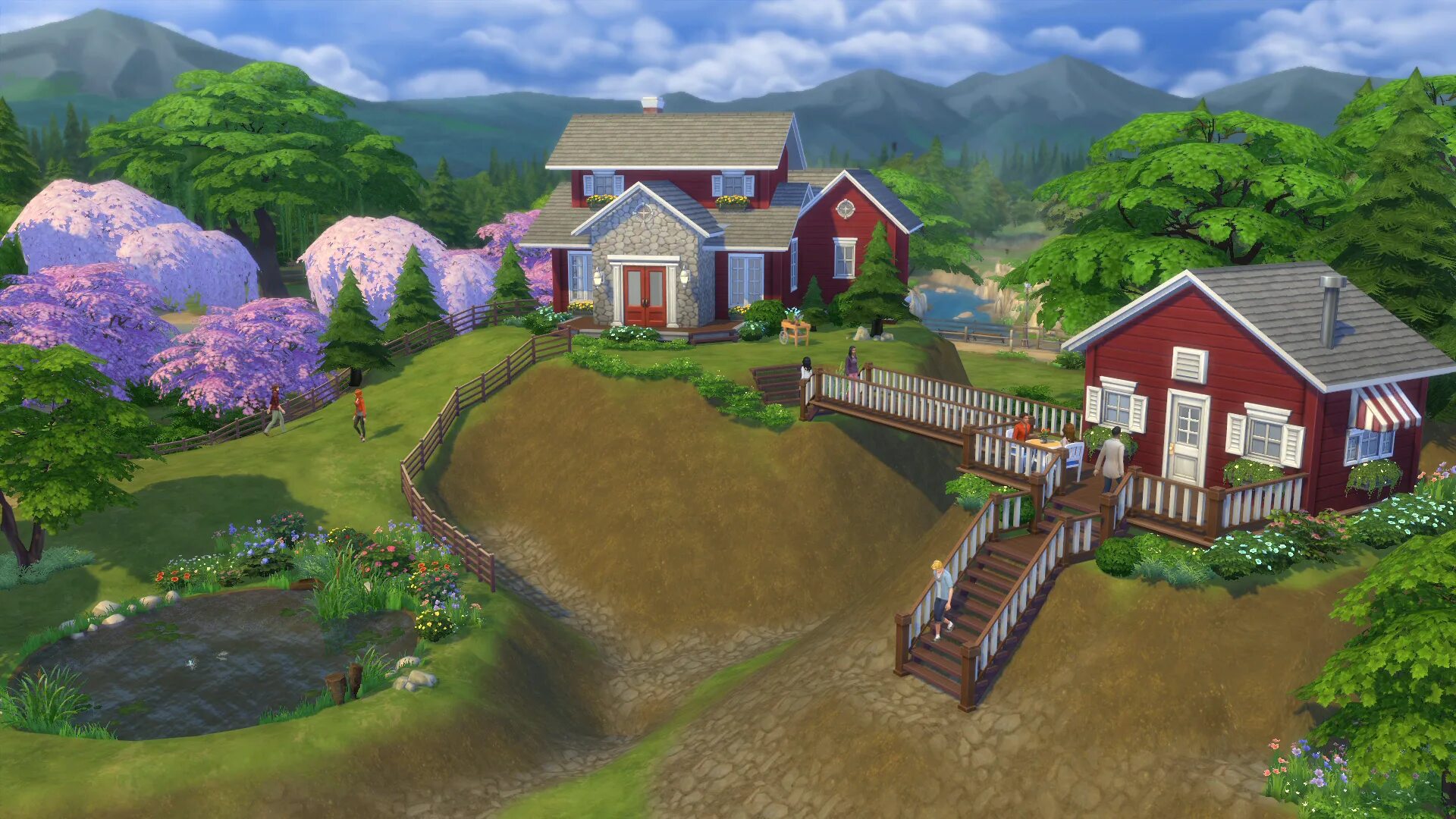 Дом новое обновление. Sims 4 ландшафт. ландшафт в симс 4. симс 4 дом на холме. дом в горах симс 4.