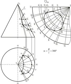 Развертка усеченного конуса построение чертежа начертательная геометрия - 9...