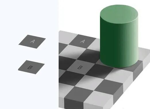 иллюзия эдварда адельсона. иллюзия шахматная доска. шахматная доска эдварда адельсона. клетки одинакового цвета. иллюзия тени адельсона.