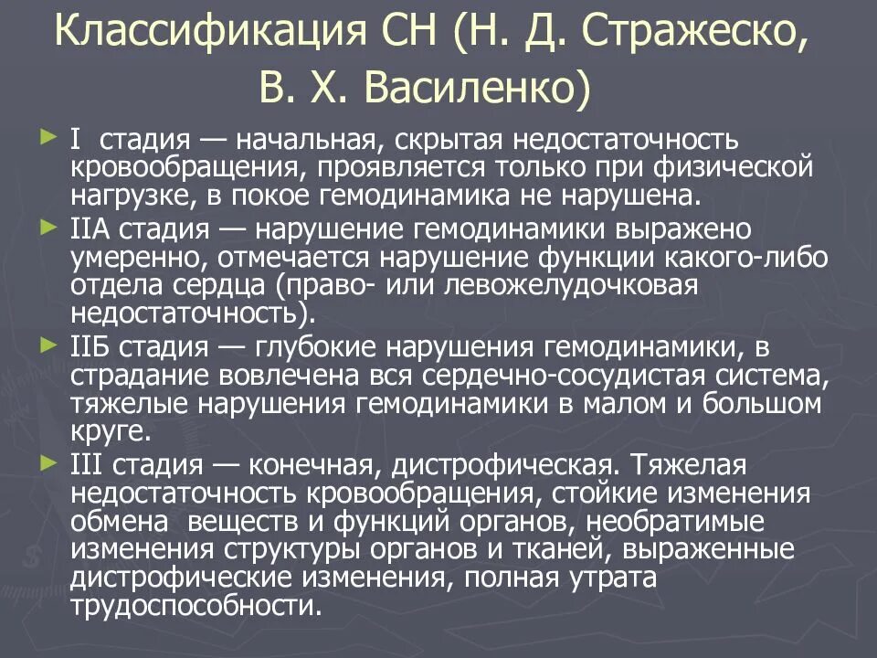 Фк 1 диагноз. ХСН 2а Стражеско Василенко. Классификация Стражеско Василенко ХСН. Стражеско Василенко классификация сердечной. Хроническая сердечная недостаточность классификация по Стражеско.