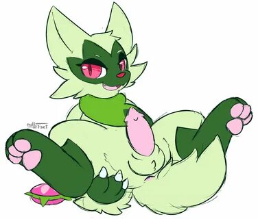 generation 9 pokemon, genitals, green body, leaked pokemon, looking at view...