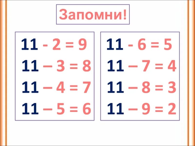 Вычитание числа 11 4