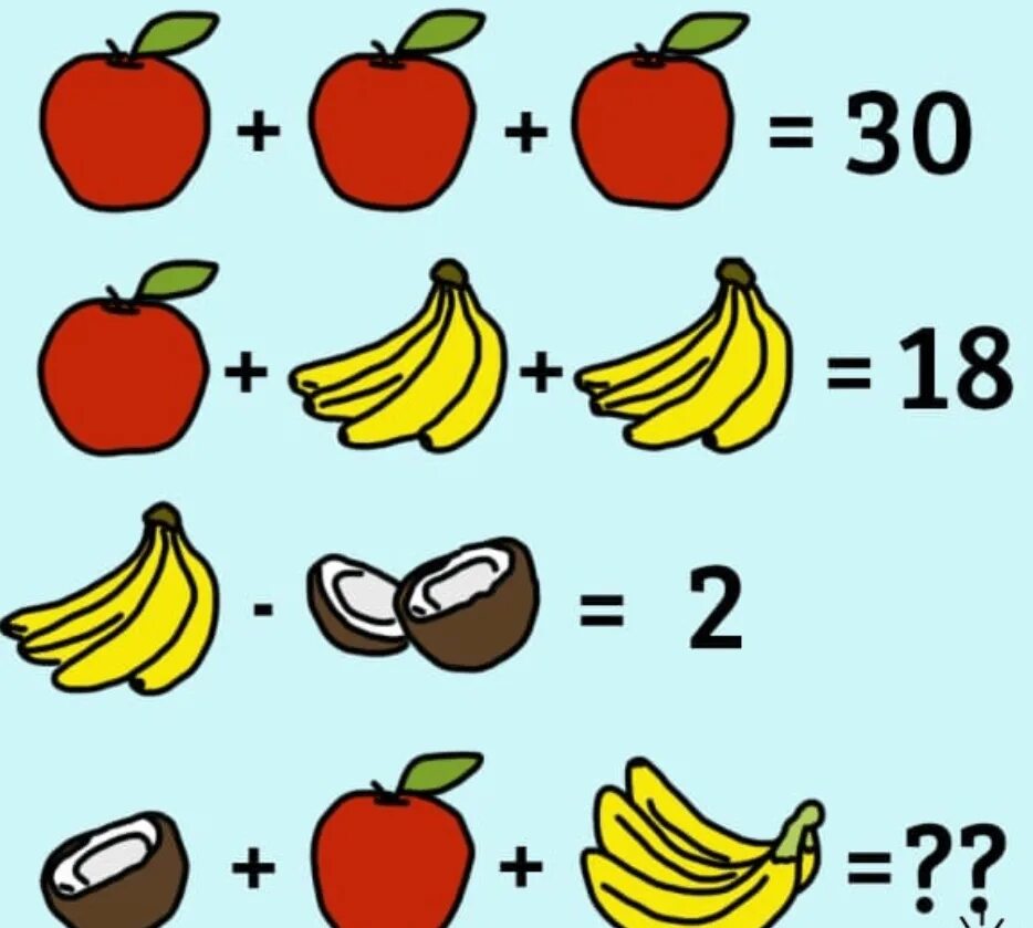 Математический ответ. Логическая задача с фруктами. Задачи с фруктами на логику. Логические задачки с фруктами. Задание на логику фрукты.