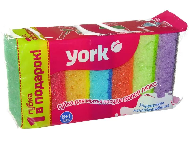 губка для посуды санитарная профилированная (13,5*7*4,3см) york. губка д/посуды [york] [колор люкс] [6+1шт] [030180] [/16]*. губки 3шт. губки york. губки york.