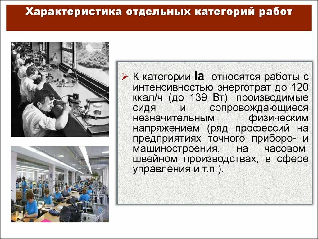 Производство 3 категории. Характеристика отдельных категорий работ. Категории работ IА. Работы сопровождающиеся физическим напряжением. К какой категории относятся работы с интенсивностью энерготрат.