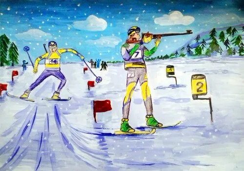 Рисунок на спортивную тему. Зимний спорт рисование. Лыжный спорт рисование. Рисунок на тему зимний спорт. Лыжник 3 класс