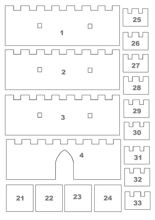 Лекало домика из картона. Развертка замка из бумаги. Схема домика из бумаги. Замок из фетра выкройка. Развёртка домика для склеивания.