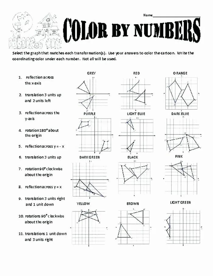 Colour the answers. Transformation Worksheets. Translation Math. Translations Maths. Rotating translating reflection Worksheets.