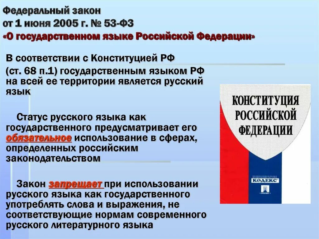 Закон о государственном языке. Федеральный закон о языке. Законодательство о гос языке. Федеральный закон о государственном языке РФ. 6 русский язык в рф