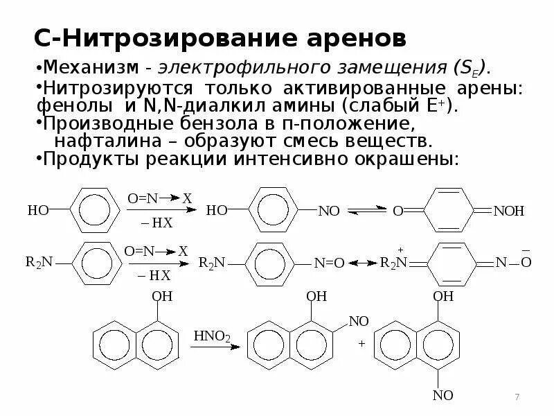 Нитрозирование дифениламина. Электрофильное замещение фенола механизм. Нитрозирование аренов механизм. Электрофильное замещение нафталина механизм. Смесь фенола и бензола