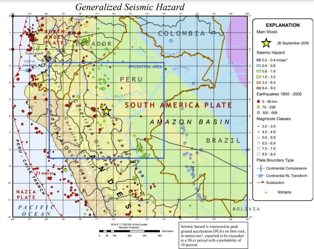 Землетрясение в южной америке. Землетрясение в Перу 1970 на карте. Землетрясение в Перу на карте. Сейсмически опасные зон Южной Америки. Карта сейсмической активности Перу.