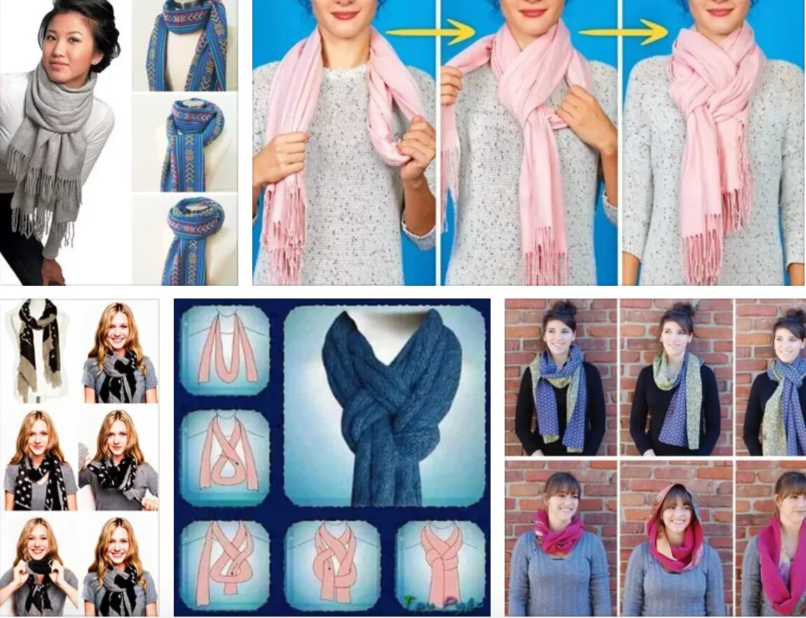 Завязывания шарфа женщине. Способы завязывания шарфов на шее. Красивое завязывание шарфа на пальто. Способы завязывания шарфов и платков на шее. Способы завязывания палантина.