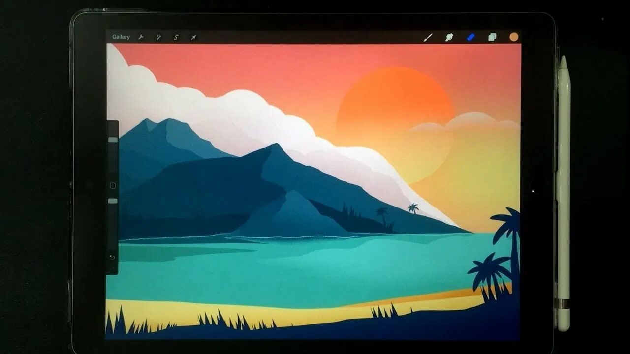Draw на экране друга. Айпад прокриэйт. IPAD Pro Procreate. IPAD Procreate для рисования. Пейзажи в Procreate.