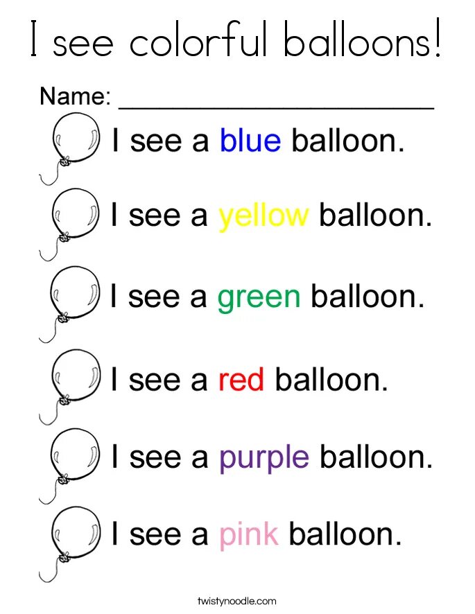 Color Balloons Worksheets. Balloons Colours Worksheets. Colour Balloons Worksheet. Balloon Coloring Worksheet.