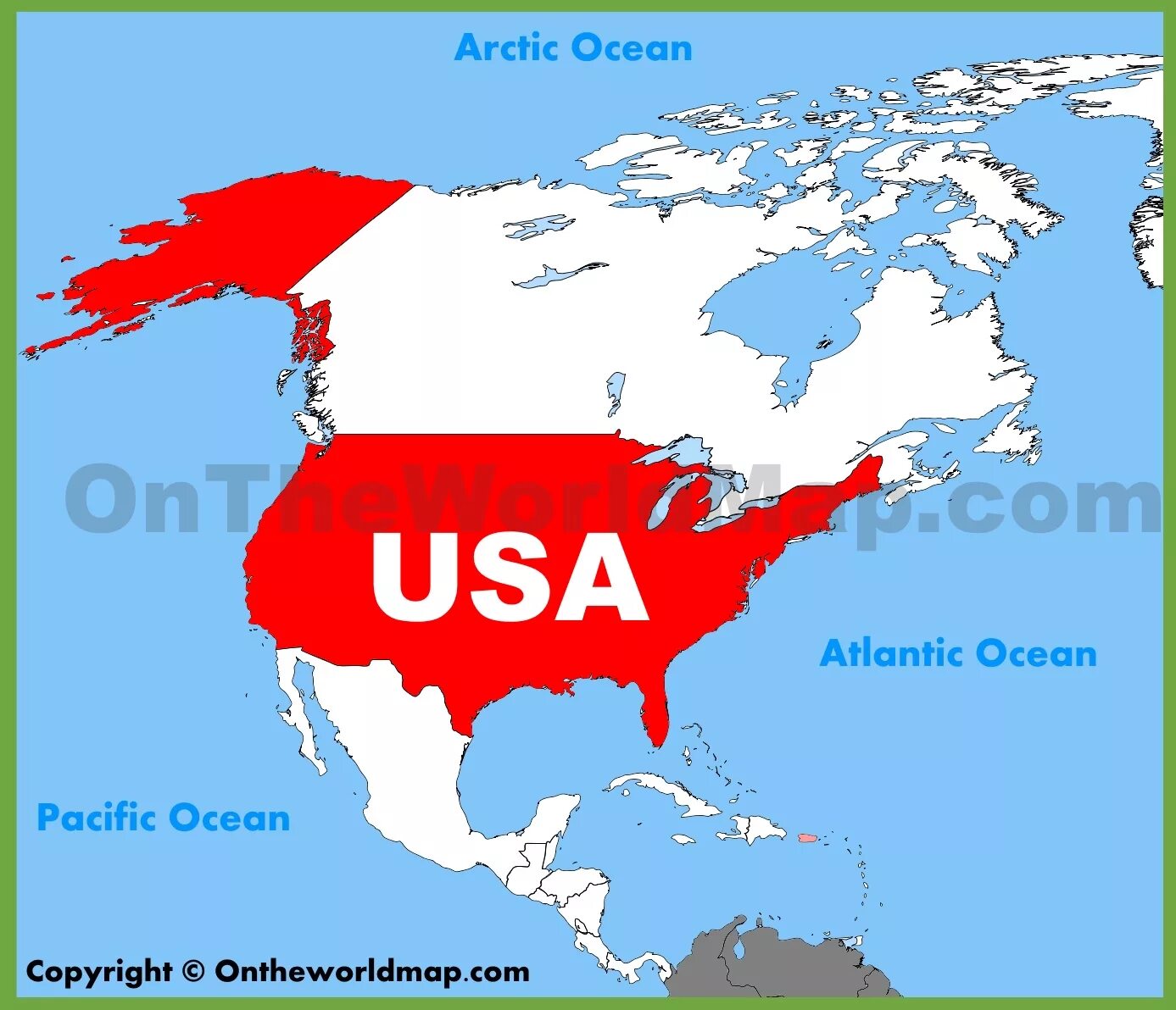 Расположение США. Карта США на английском.
