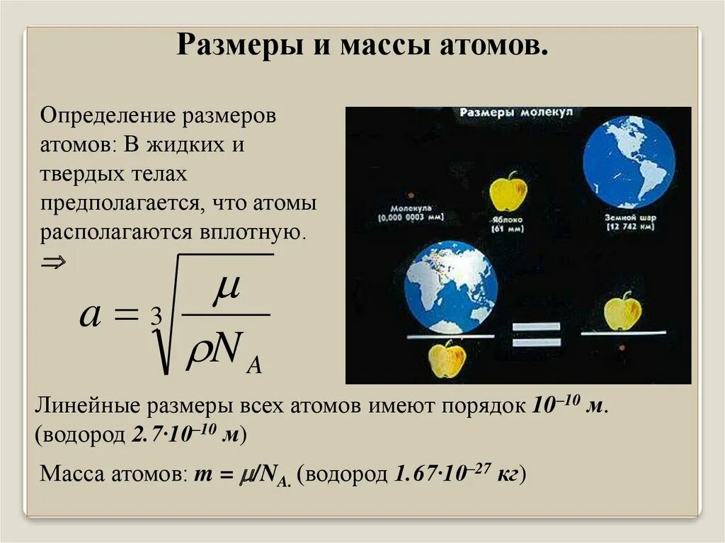 Масса молекул определение. Масса м Размеры молекул. Размеры и масса атомов. Размеры и масса молекул и атомов. Как определить размер молекулы.