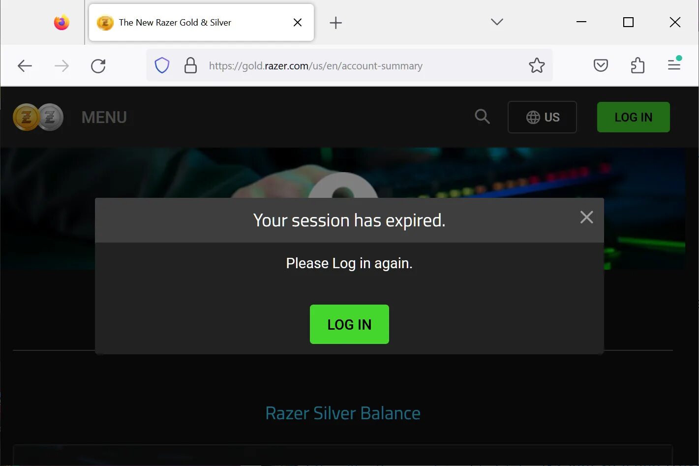 Your session has expired please log in