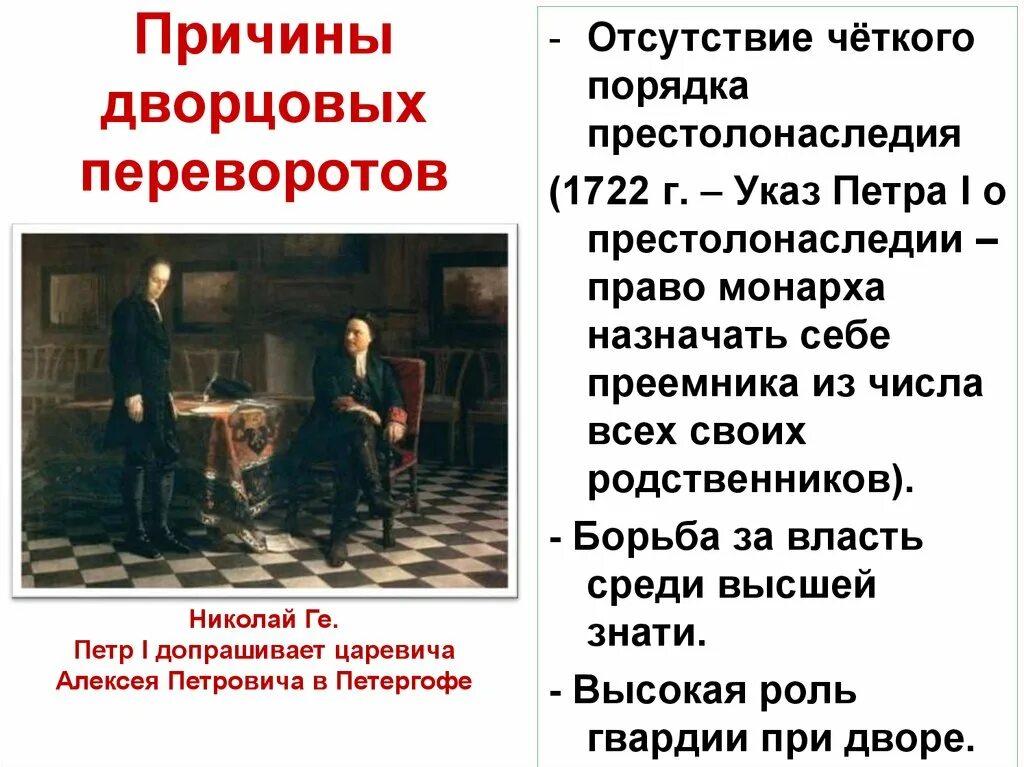 Указ о праве монарха назначать себе. Причины дворцовых переворотов изменение порядка престолонаследия. Порядок престолонаследия при дворцовых переворотах. Причины дворцовых переворотов указ о престолонаследии. Причины и предпосылки дворцовых переворотов.