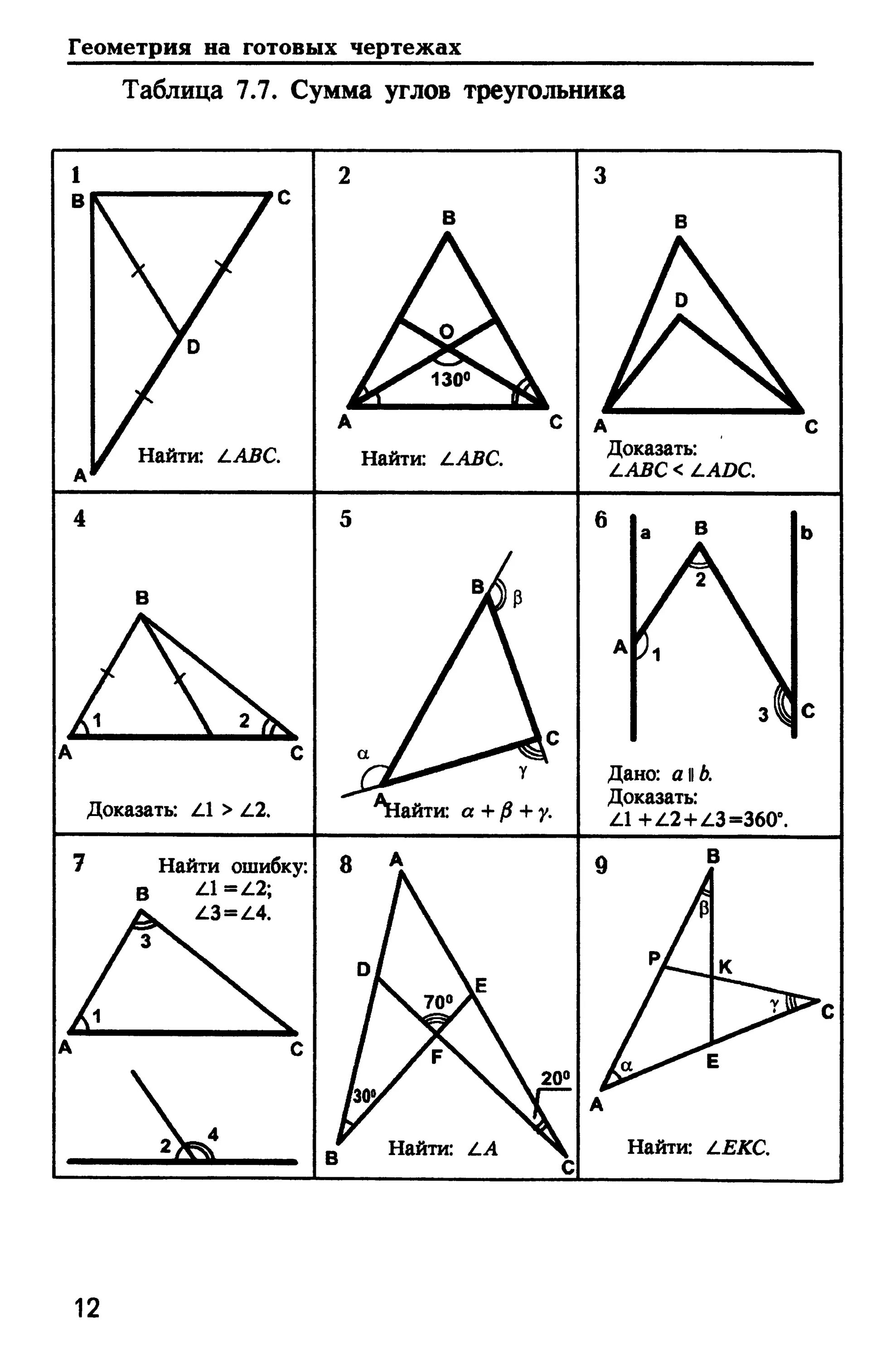 Задачи с углами в треугольнике 7 класс геометрия. Задачи на готовых чертежах 7-9 классы геометрия. Рабинович геометрия таблица 10.3. Задачи по готовым чертежам геометрия сумма углов треугольника.