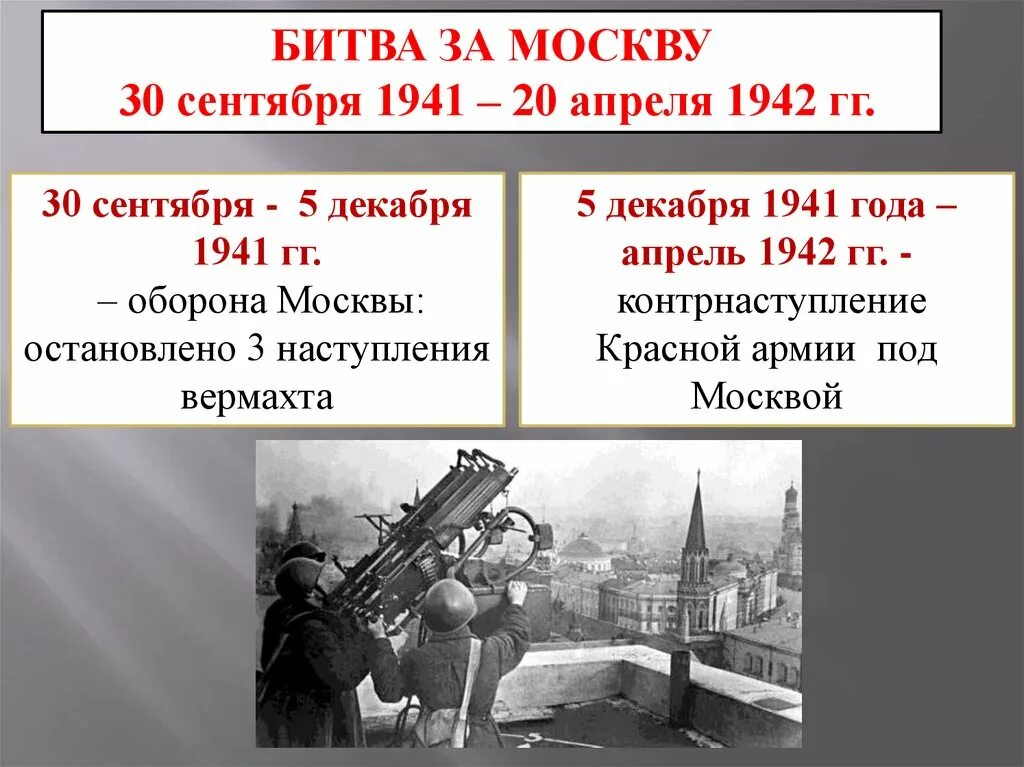 30 Сентября 1941 началась битва за Москву. Битва за Москву 30 сентября 1941 г.-20 апреля 1942 г.. Московская битва (30 сентября 1941 г. — январь 1942 г.). 30 Сентября 1941 года началось сражение за Москву. 22 июня 30 июня 1941 событие