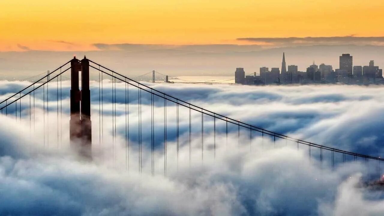 Сан-франциско (калифорния). Сюрреалистические пейзажи. Вантовый мост сан франциско. Мост в небо. Мост ночью.