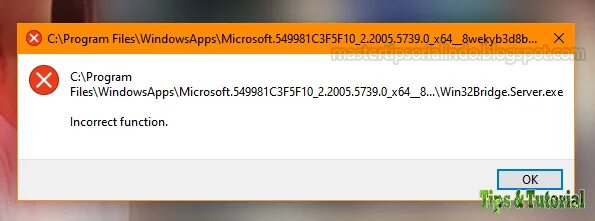 Program files windowsapps неверная функция. Win32 bridge server. cprogram fileswindowsappsmicrosoft.549981c3f5f...win32bridge.server.exe. ошибка windows bridge server. c program files windowsapps microsoft 549981c3f5f10 неверная функция.