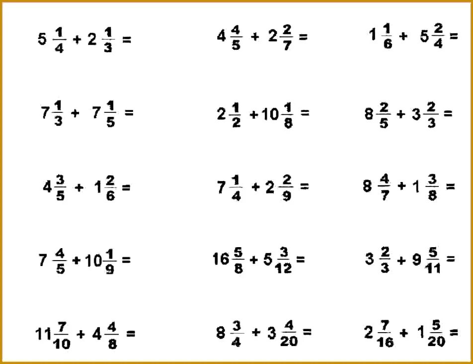 Adding. Addition and Subtraction of Mixed numbers. Adding fractions with different denominators. Subtracting Mixed numbers. Work Sheets Grade 5 additio and Subtractions Mixed numbers.