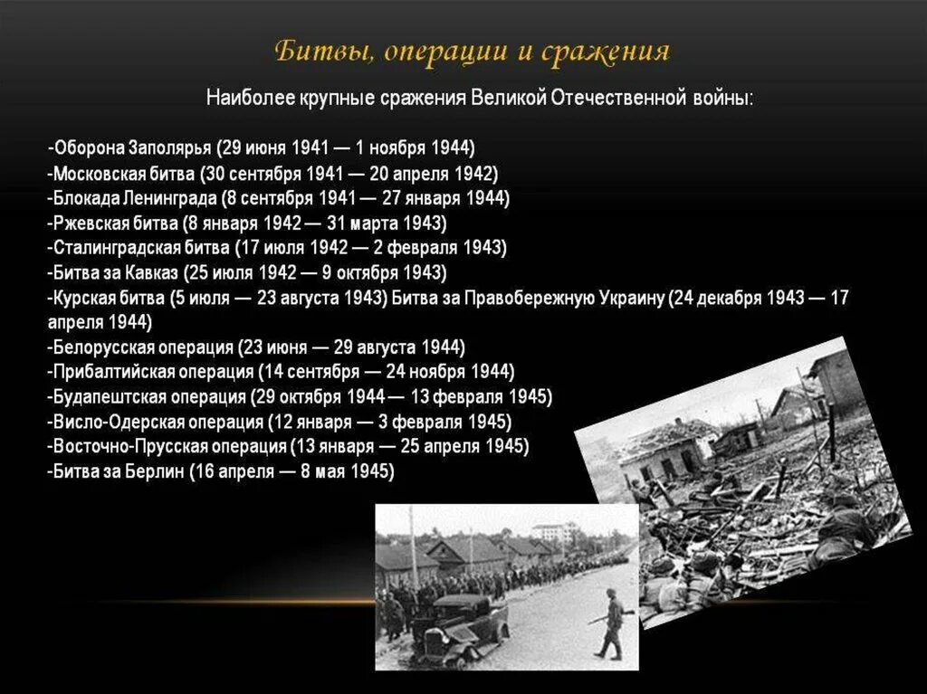 Операции второй мировой войны 1939-1945. Важнейшие операции Великой Отечественной войны 1941. Ключевые операции Великой Отечественной войны 1941-1945.