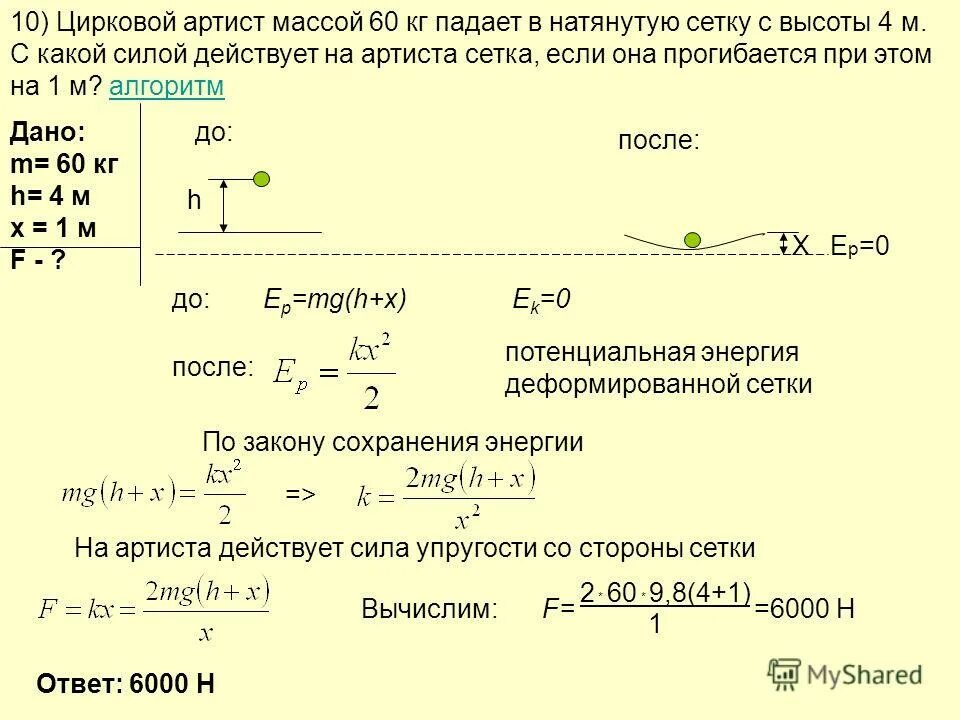 Может ли человек массой 60 кг. Цирковой артист массой 60 кг падает в натянутую. Цирковой артист массой 60 кг падает в натянутую сетку с высоты 4. Шар массой 4 кг падает с высоты 6 м.