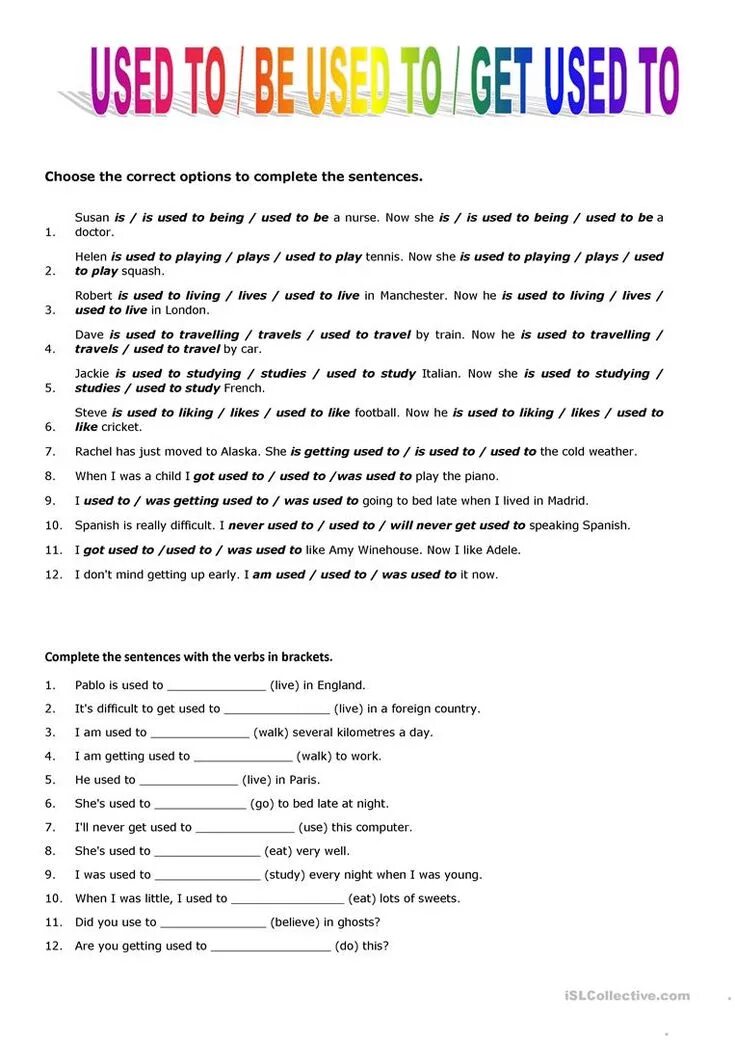 Get used to и be used to упражнения. Be used to get used to Worksheets. Be used to упражнения. To get used to упражнения. Used to get used to worksheets