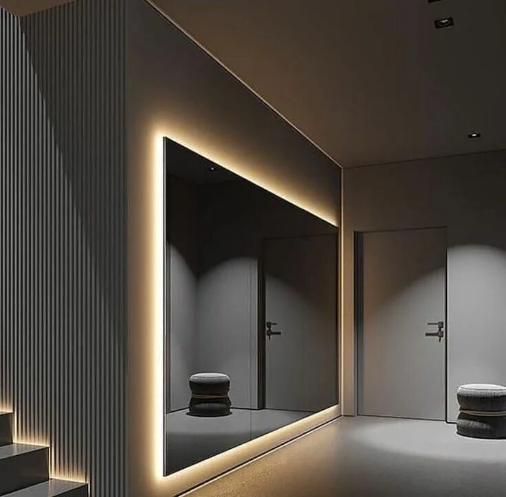 Зеркало с подсветкой в интерьере прихожей Lighting design by John Cullen Lighting Bedroom lighting design, Bedroom decor d